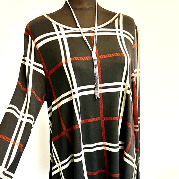 NWT Apricot Wavy Plaid Swing Sweater Dress Size L - Picture 4 of 6